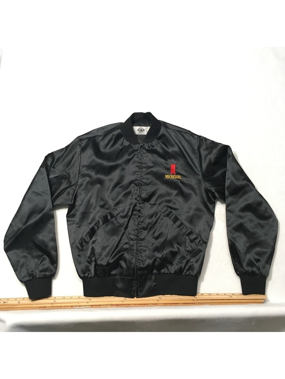 Vintage Michelob Beer Anheuser Busch Zip Black Satin Bomber Jacket  Men's medium